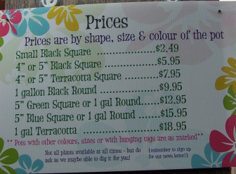 price sign by pot